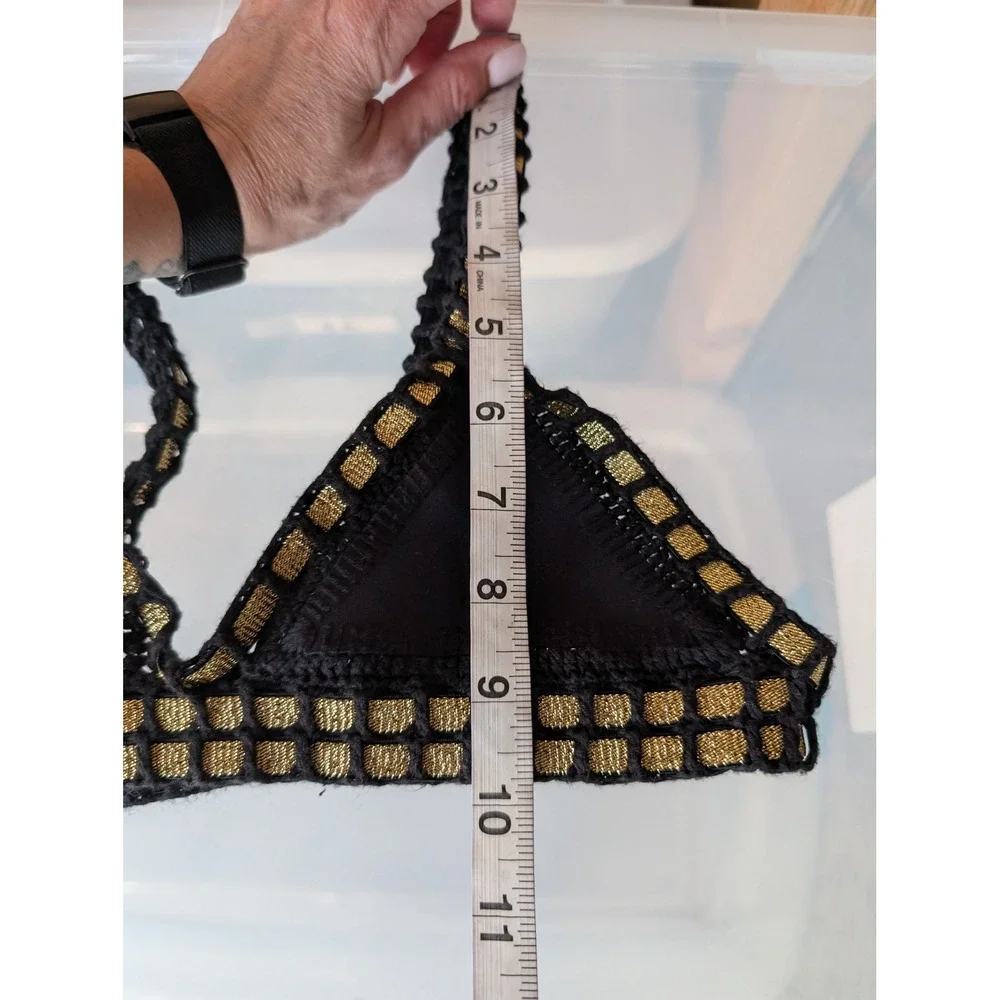 Kiini Chacha Bikini Set Women S Black Gold Crochet Trim Triangle Boho Festival - Picture 13 of 16